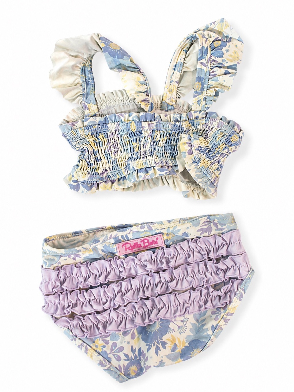 Ruffle Butts Lavender and Blue Floral Ruffled Two-Piece Swim Set